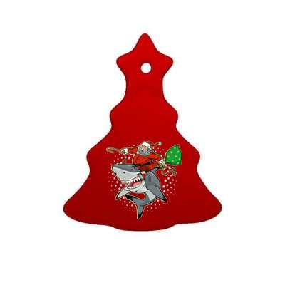 Funny Christmas Santa Riding Shark Ceramic Tree Ornament