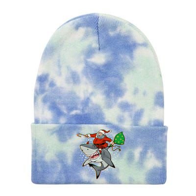 Funny Christmas Santa Riding Shark Tie Dye 12in Knit Beanie