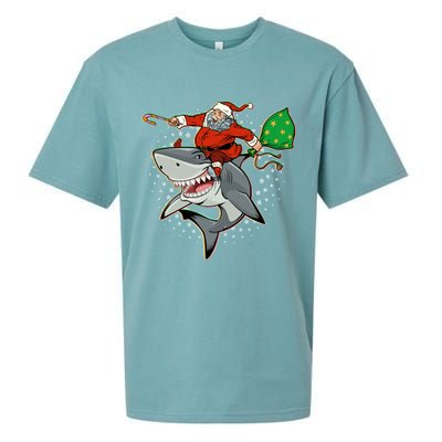 Funny Christmas Santa Riding Shark Sueded Cloud Jersey T-Shirt