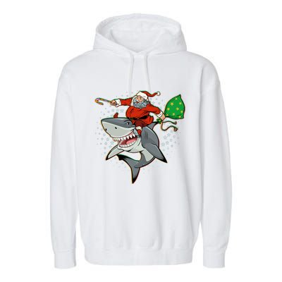 Funny Christmas Santa Riding Shark Garment-Dyed Fleece Hoodie