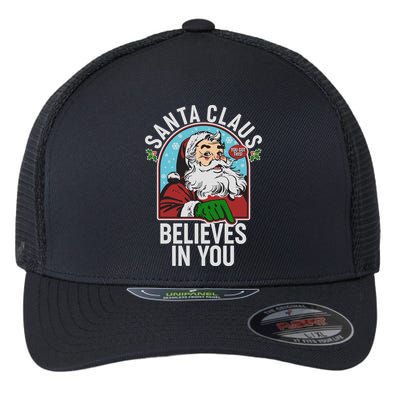 Funny Christmas Vintage Santa Claus Believe In You Flexfit Unipanel Trucker Cap