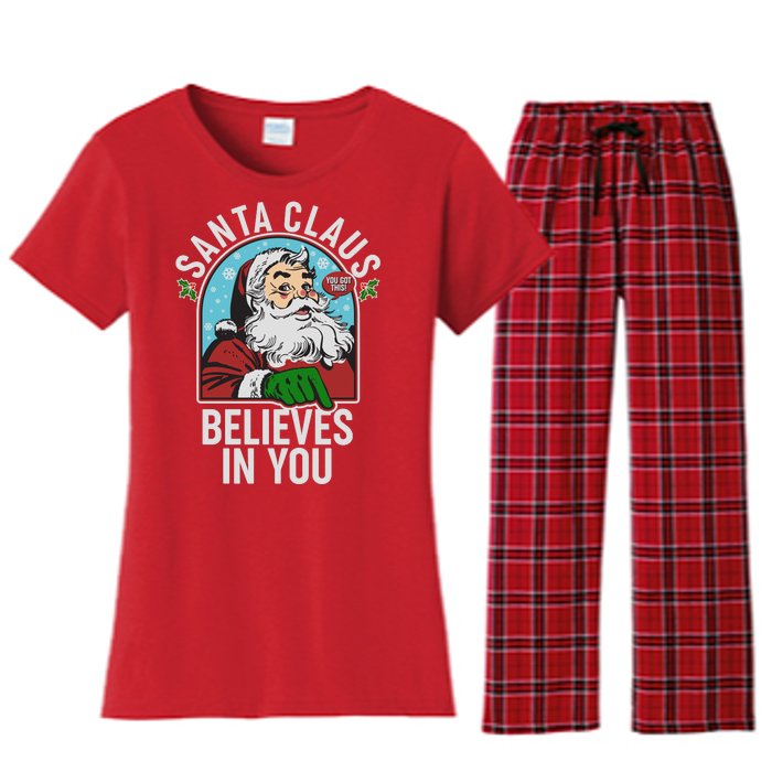 Funny Christmas Vintage Santa Claus Believe In You Women's Flannel Pajama Set