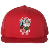 Funny Christmas Vintage Santa Claus Believe In You Flat Bill Trucker Hat