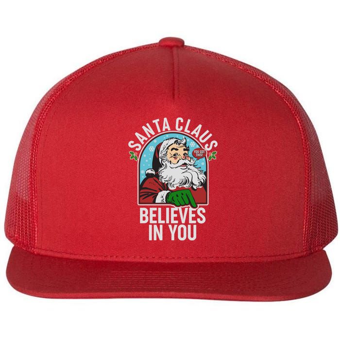 Funny Christmas Vintage Santa Claus Believe In You Flat Bill Trucker Hat