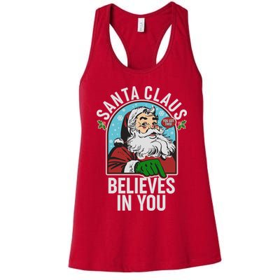 Funny Christmas Vintage Santa Claus Believe In You Womens Tank Top