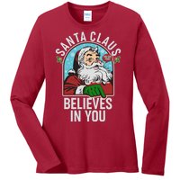 Funny Christmas Vintage Santa Claus Believe In You Ladies Long Sleeve Shirt