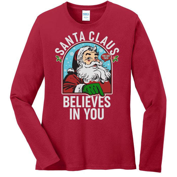 Funny Christmas Vintage Santa Claus Believe In You Ladies Long Sleeve Shirt