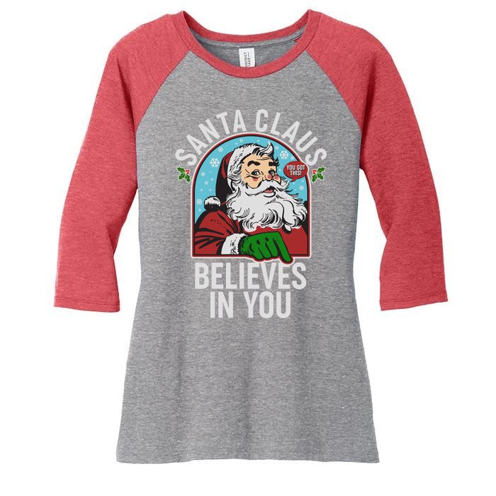 Funny Christmas Vintage Santa Claus Believe In You Women's Tri-Blend 3/4-Sleeve Raglan Shirt