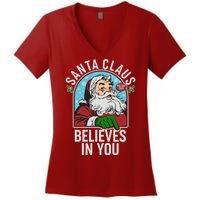 Funny Christmas Vintage Santa Claus Believe In You Women's V-Neck T-Shirt