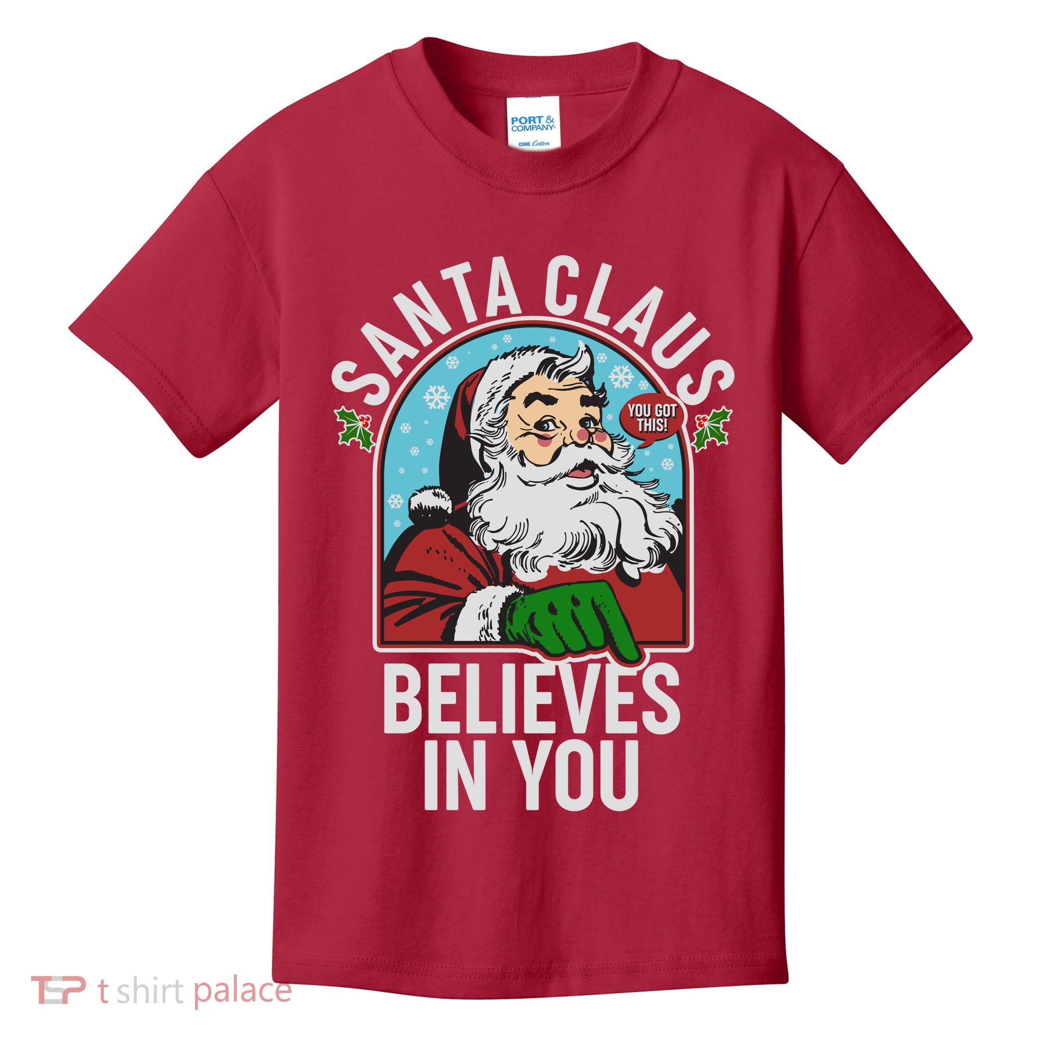 Funny Christmas Vintage Santa Claus Believe In You Kids T-Shirt