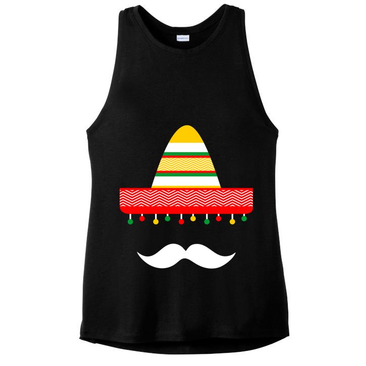 Funny Cinco De Mayo Mexican Hat Sombrero Mustache Ladies PosiCharge Tri-Blend Wicking Tank