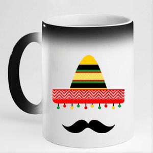 Funny Cinco De Mayo Mexican Hat Sombrero Mustache 11oz Black Color Changing Mug