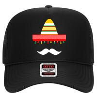 Funny Cinco De Mayo Mexican Hat Sombrero Mustache High Crown Mesh Back Trucker Hat