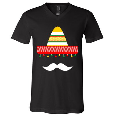 Funny Cinco De Mayo Mexican Hat Sombrero Mustache V-Neck T-Shirt