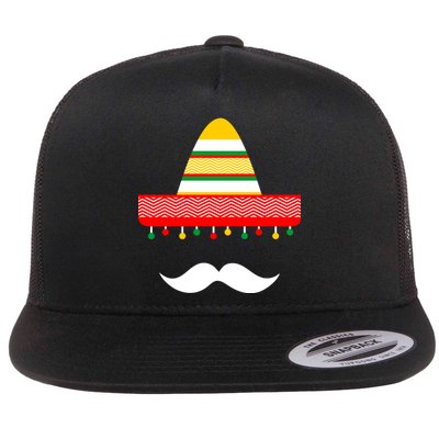 Funny Cinco De Mayo Mexican Hat Sombrero Mustache Flat Bill Trucker Hat