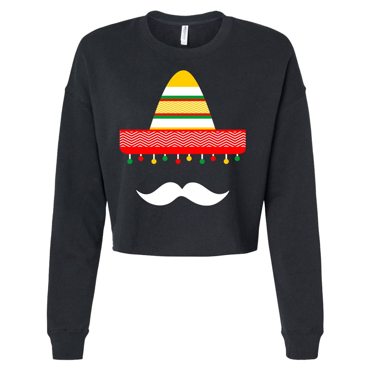 Funny Cinco De Mayo Mexican Hat Sombrero Mustache Cropped Pullover Crew