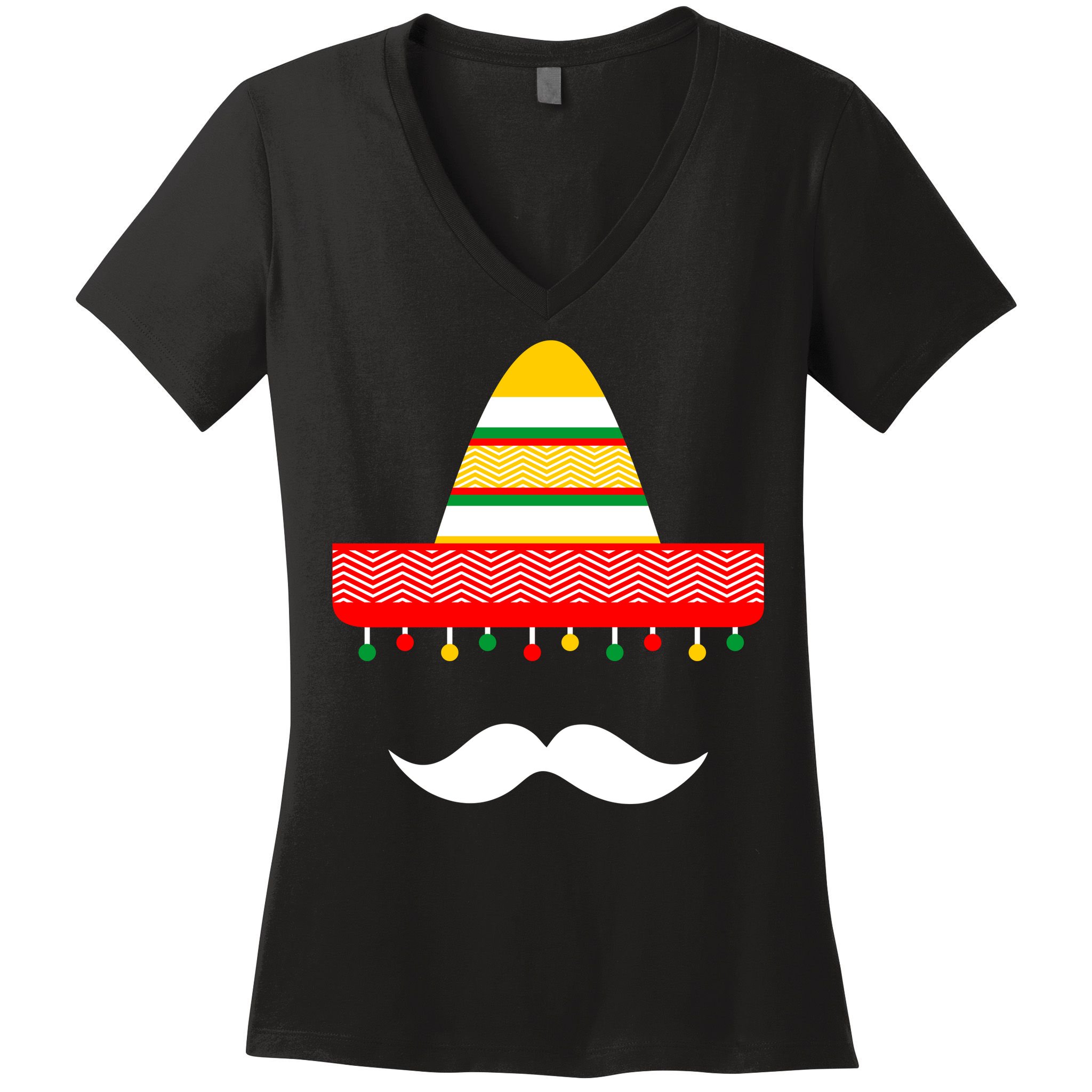 Funny Cinco De Mayo Mexican Hat Sombrero Mustache Women's V-Neck T-Shirt