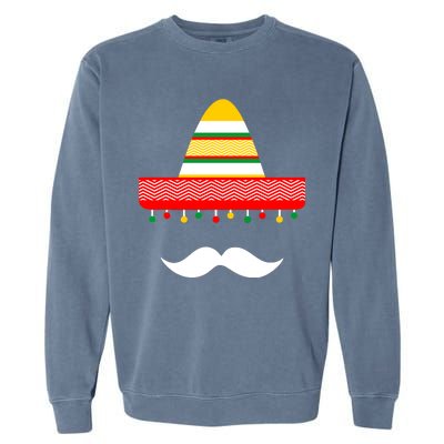 Funny Cinco De Mayo Mexican Hat Sombrero Mustache Garment-Dyed Sweatshirt