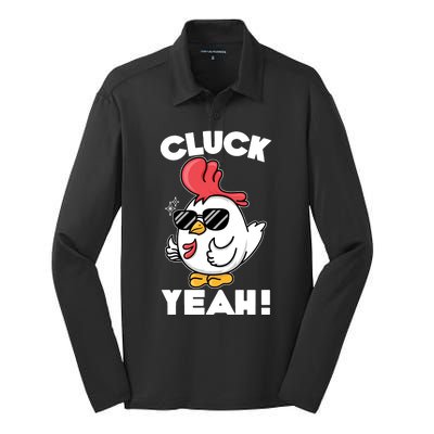 Funny Cluck Yeah! Cool Chicken Silk Touch Performance Long Sleeve Polo