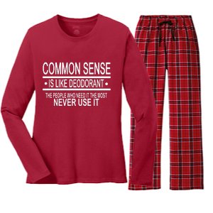 Funny Common Sense Sarcastic Meme Women's Long Sleeve Flannel Pajama Set 