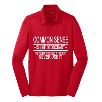 Funny Common Sense Sarcastic Meme Silk Touch Performance Long Sleeve Polo