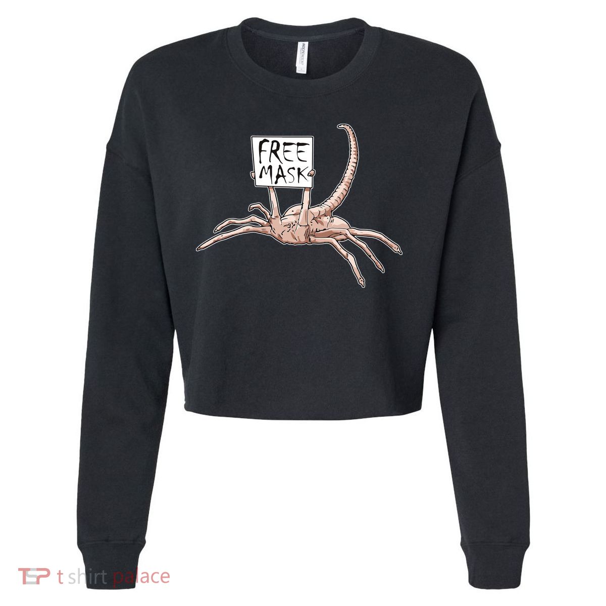 Funny Creepy Free Mask Alien Face Hugger Cropped Pullover Crew