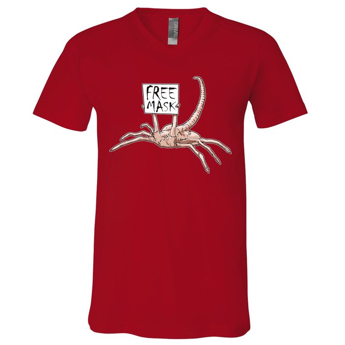 Funny Creepy Free Mask Alien Face Hugger V-Neck T-Shirt