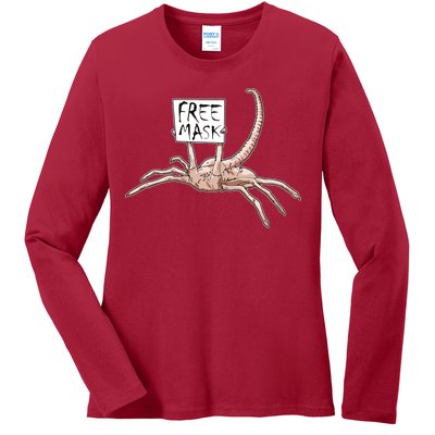 Funny Creepy Free Mask Alien Face Hugger Ladies Long Sleeve Shirt