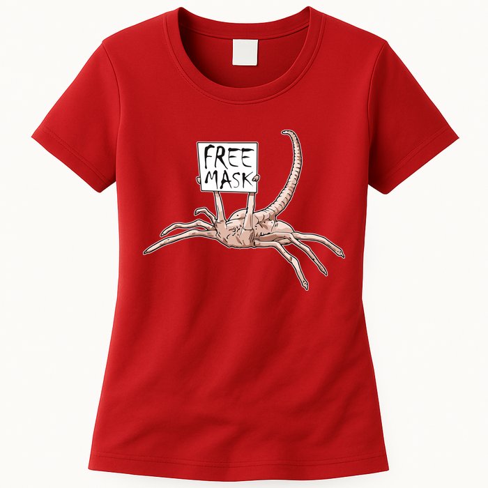 Funny Creepy Free Mask Alien Face Hugger Womens T-Shirt