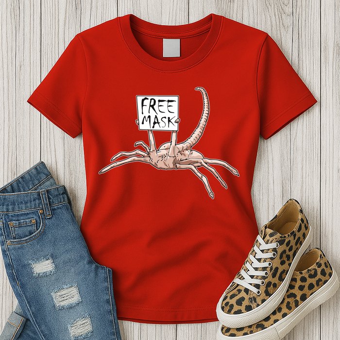 Funny Creepy Free Mask Alien Face Hugger Womens T-Shirt