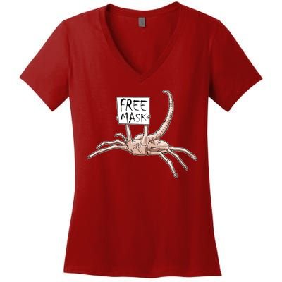 Funny Creepy Free Mask Alien Face Hugger Women's V-Neck T-Shirt