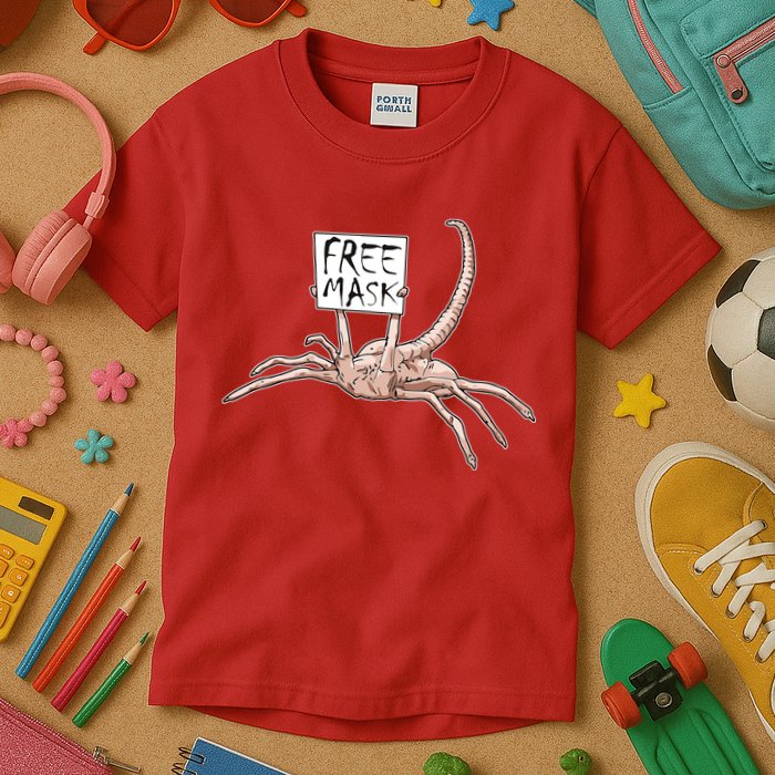Funny Creepy Free Mask Alien Face Hugger Kids T-Shirt