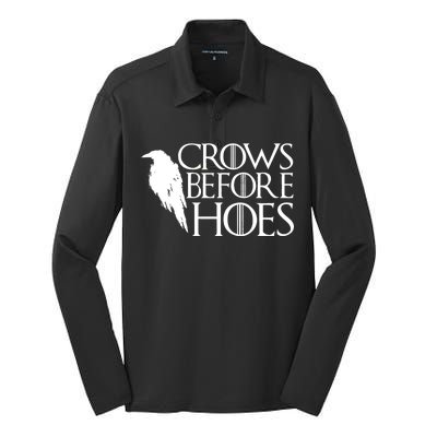 Funny Crows Before Hoes Silk Touch Performance Long Sleeve Polo