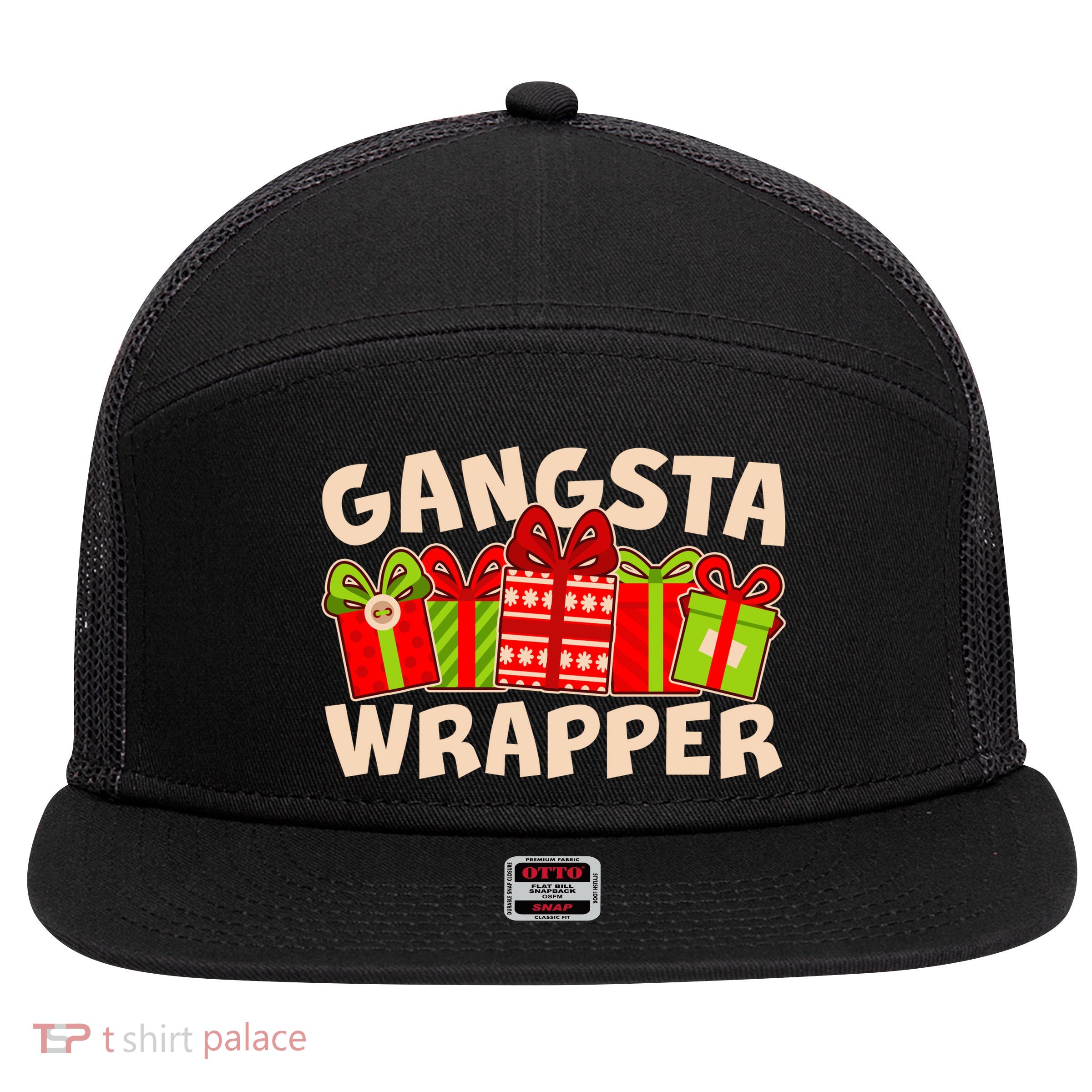 Funny Cute Christmas Gangsta Wrapper 7 Panel Mesh Trucker Snapback Hat