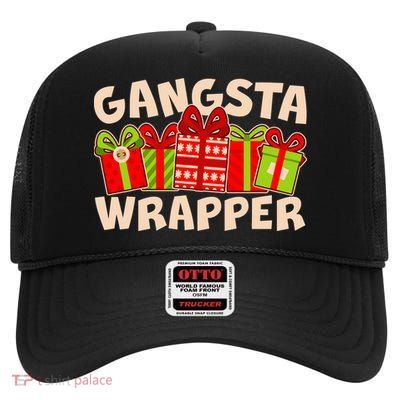 Funny Cute Christmas Gangsta Wrapper High Crown Mesh Back Trucker Hat