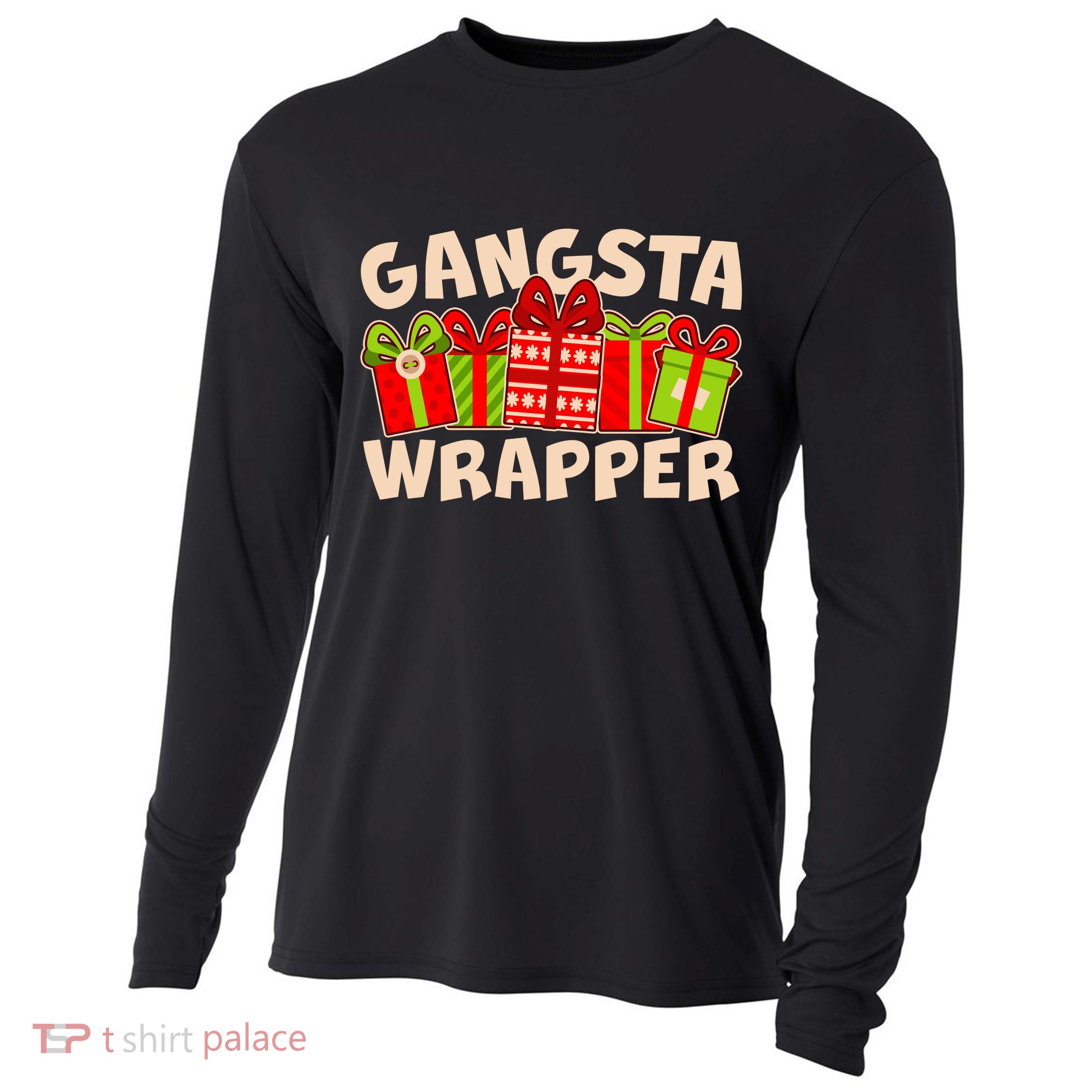 Funny Cute Christmas Gangsta Wrapper Cooling Performance Long Sleeve Crew