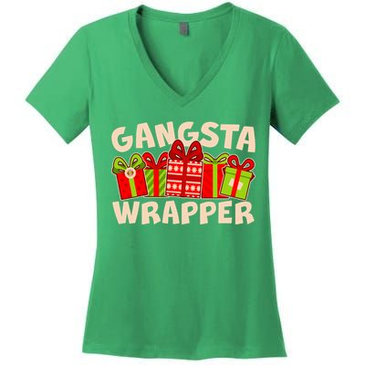 Funny Cute Christmas Gangsta Wrapper Women's V-Neck T-Shirt