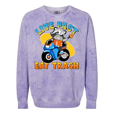 Funny Cute Live Fast Eat Trash Motorcycle Raccoon Colorblast Crewneck Sweatshirt