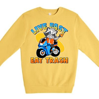 Funny Cute Live Fast Eat Trash Motorcycle Raccoon Premium Crewneck Sweatshirt