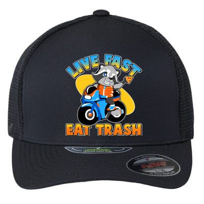 Funny Cute Live Fast Eat Trash Motorcycle Raccoon Flexfit Unipanel Trucker Cap