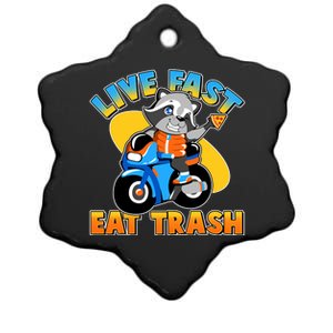 Funny Cute Live Fast Eat Trash Motorcycle Raccoon Ceramic Star Ornament