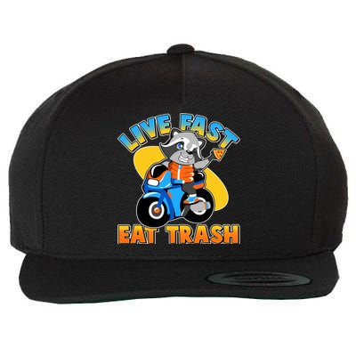 Funny Cute Live Fast Eat Trash Motorcycle Raccoon Wool Snapback Cap