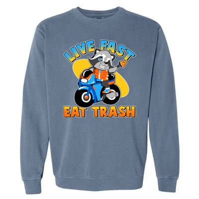 Funny Cute Live Fast Eat Trash Motorcycle Raccoon Garment-Dyed Sweatshirt