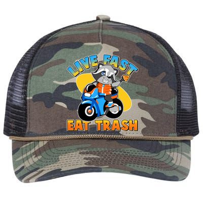 Funny Cute Live Fast Eat Trash Motorcycle Raccoon Retro Rope Trucker Hat Cap