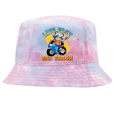 Funny Cute Live Fast Eat Trash Motorcycle Raccoon Tie-Dyed Bucket Hat