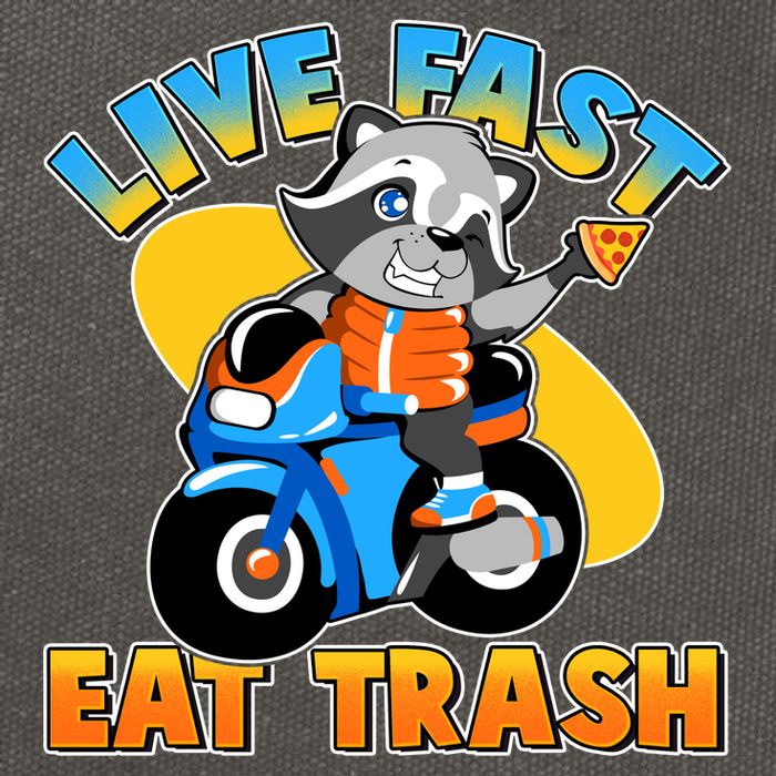 Funny Cute Live Fast Eat Trash Motorcycle Raccoon Cotton Canvas Backpack