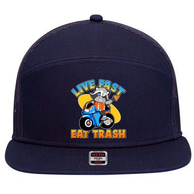 Funny Cute Live Fast Eat Trash Motorcycle Raccoon 7 Panel Mesh Trucker Snapback Hat