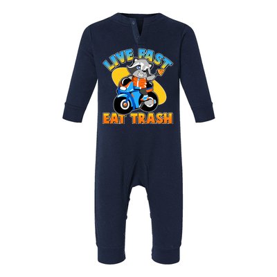 Funny Cute Live Fast Eat Trash Motorcycle Raccoon Infant Fleece One Piece