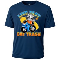 Funny Cute Live Fast Eat Trash Motorcycle Raccoon Cooling Performance Crew T-Shirt