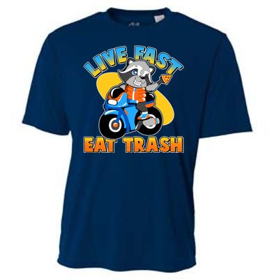 Funny Cute Live Fast Eat Trash Motorcycle Raccoon Cooling Performance Crew T-Shirt